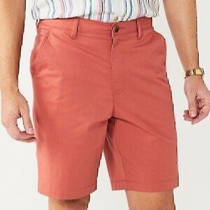CROFT BARROW Mens Classic Fit Flat Front Shorts Red 8.5 in Inseam Cotton Poly 36